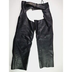 Vintage Genuine Leather Rider Chaps Black Biker Motorcycle Riding Pants Size XL